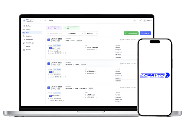 LorryTo web dashboard on laptop and mobile app together